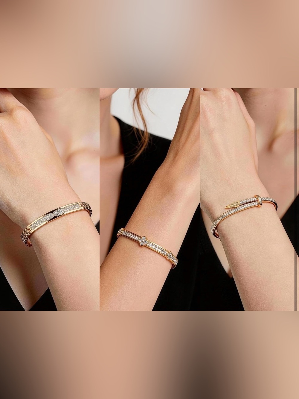 Anthropologie Gold Pave Bracelet Set - Picture 4 of 6
